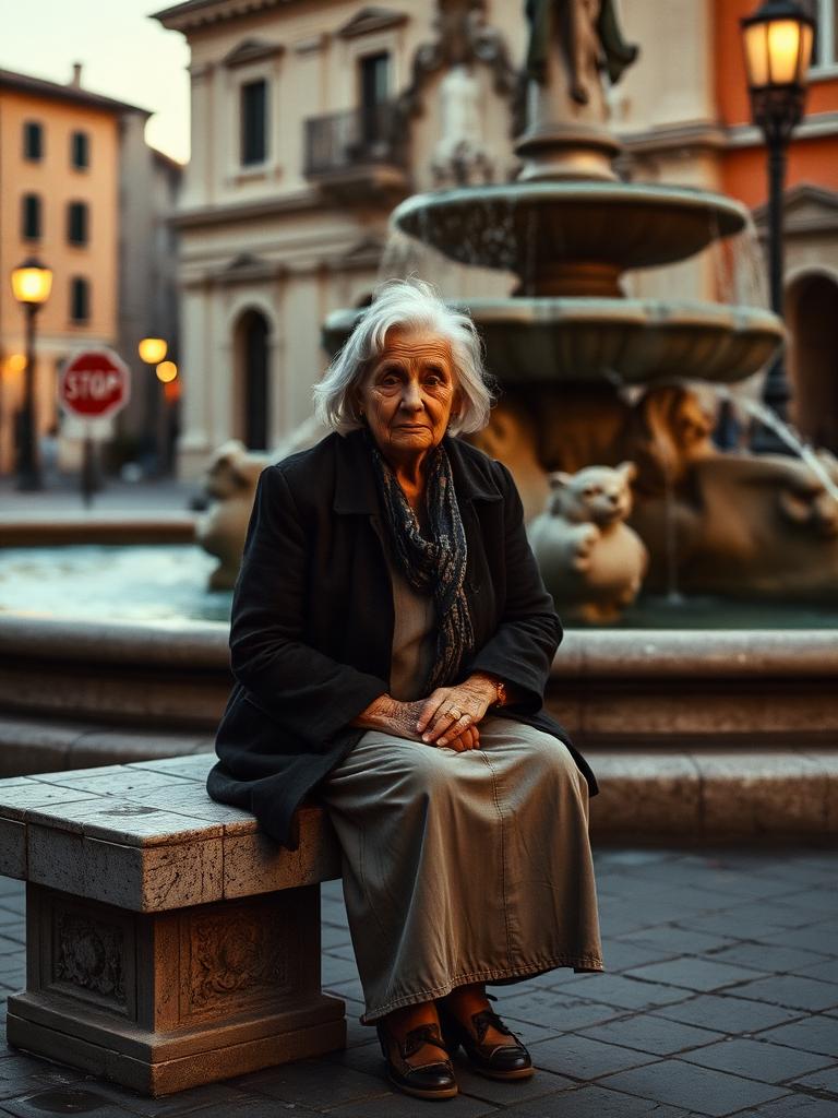 Nonna Rosa, On the bench by the fountain