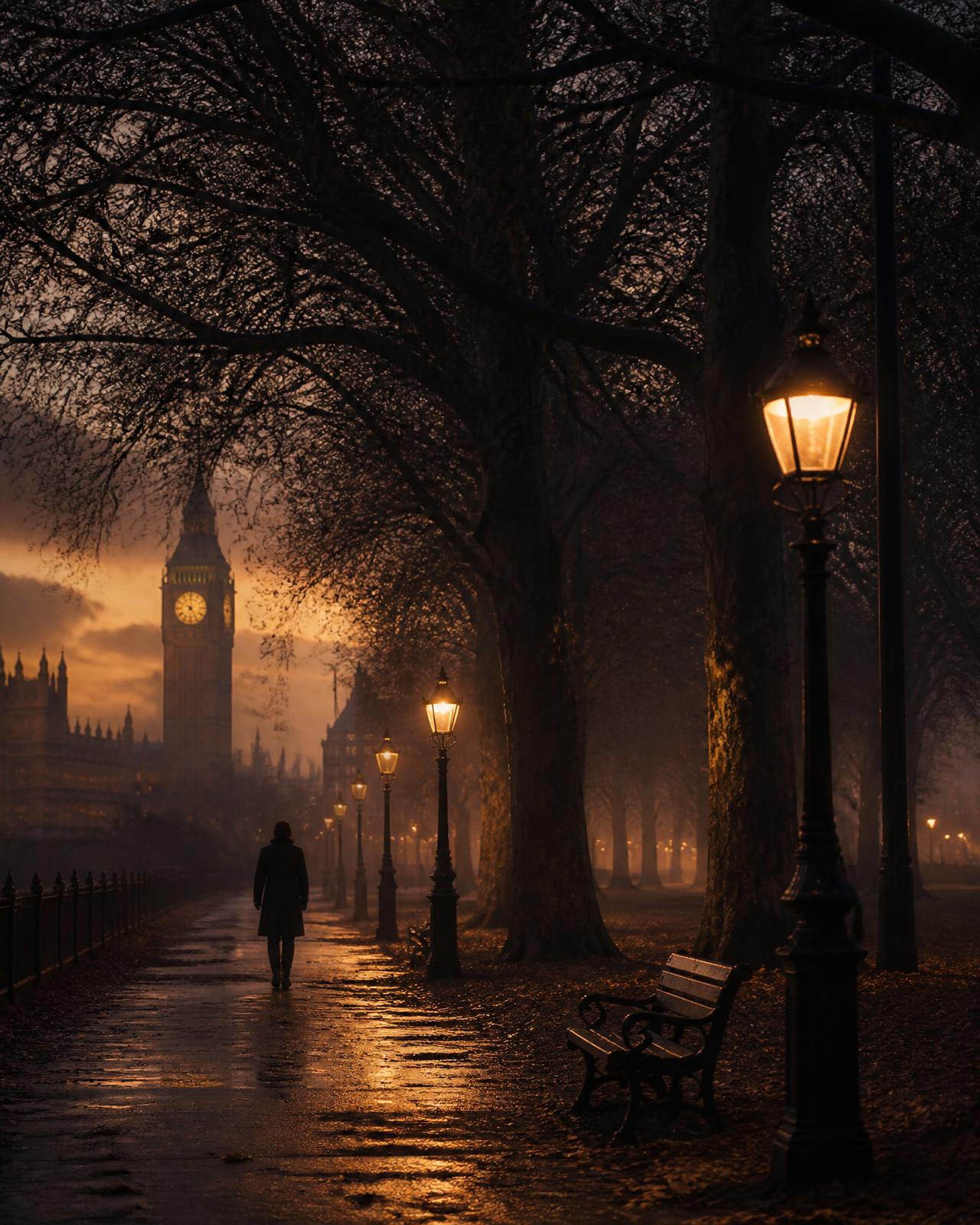 London — Park at Dusk at night